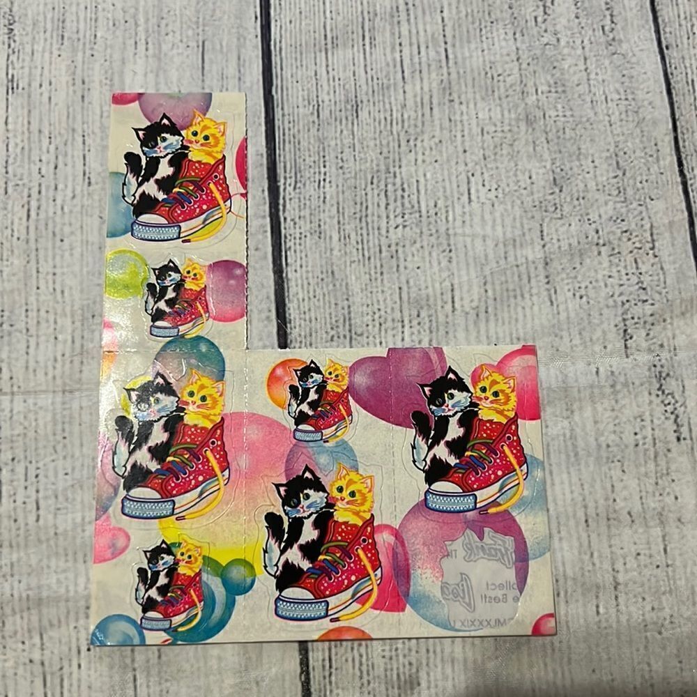 Lisa Frank Vintage Kittens in a High Top Sneakers Cats Sticker Sheet USED READ